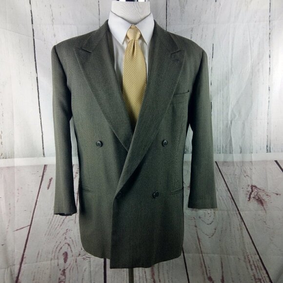 Mani Stanley Korshak 40S Double Breast Tannish Taupe Suit Blazer Jacket - Picture 1 of 12